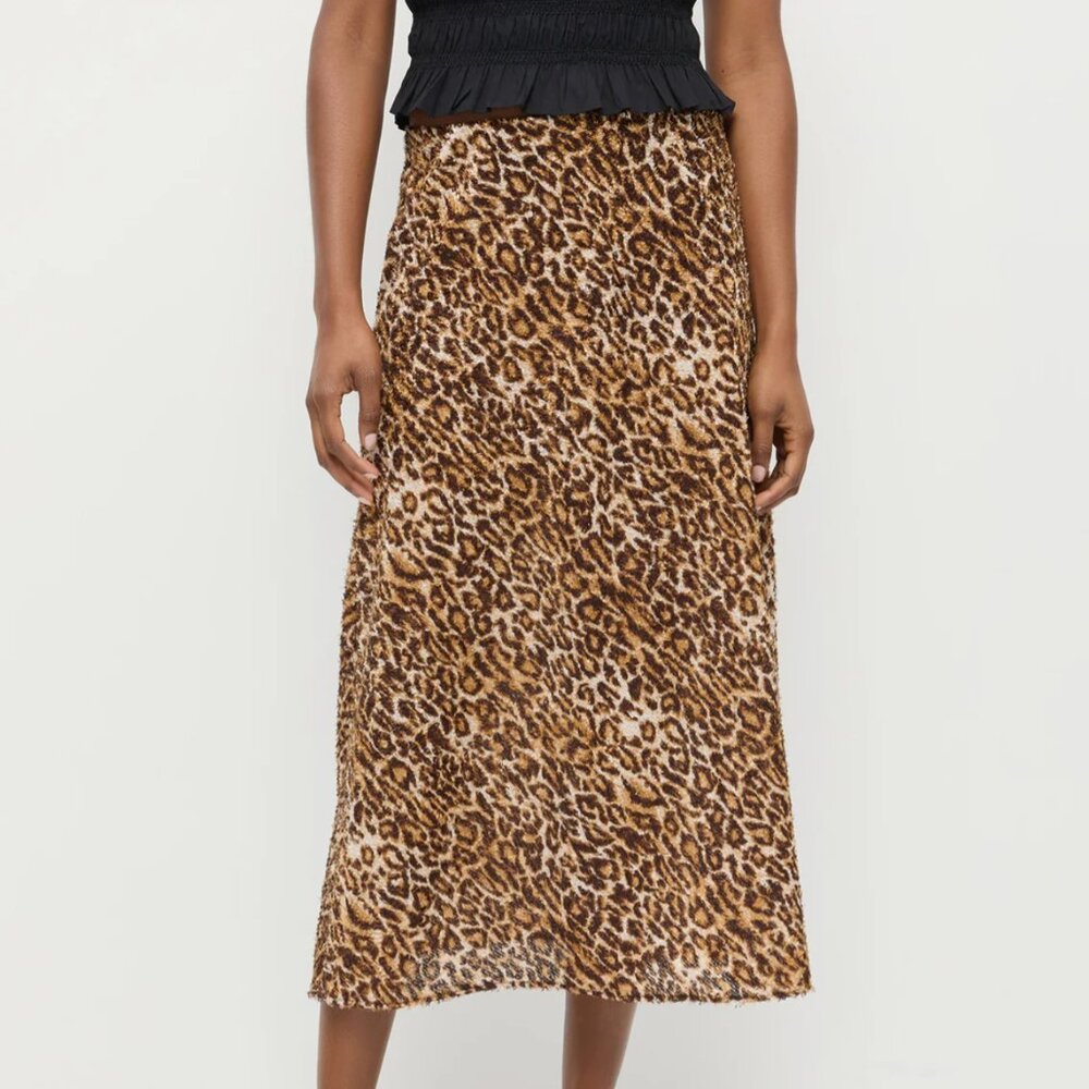 NEW Loeffler Randall Mandy Leopard Midi Skirt Medium